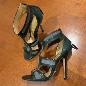 L.A.M.B. Noel Grey Green & Black High heels.